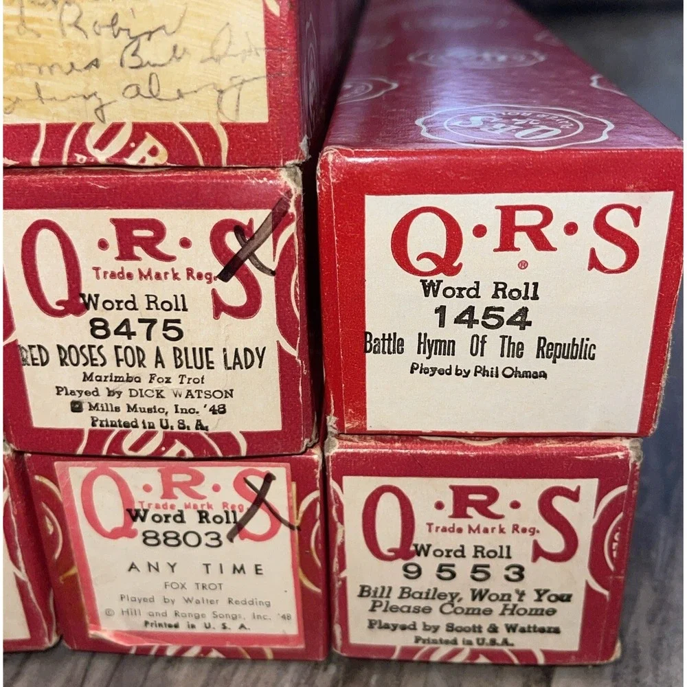Vintage QRS Player Piano Word Rolls Lot of 14 All Original Boxes Labeled As Is